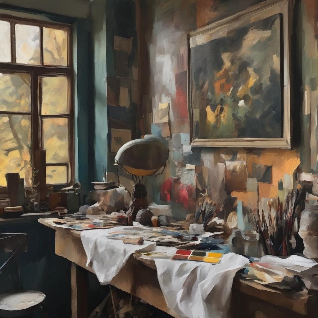 Ζωγραφική καμβάς και εργαστήριο ζωγράφου, ατελιέ με καμβά και πινέλα, καλλιτεχνική δημιουργία, τέχνη και έμπνευση.