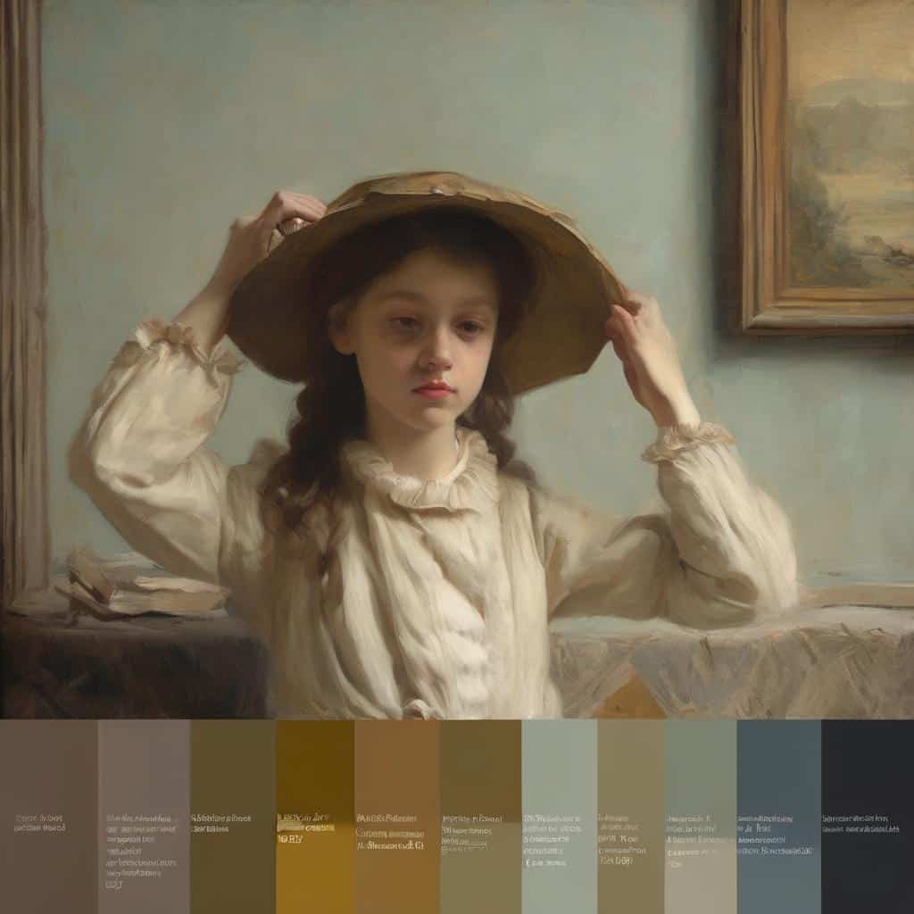 Χαριτωμένο πορτρέτο νεαρής κοπέλας με καπέλο σε κλασικό στυλ ζωγραφικής.